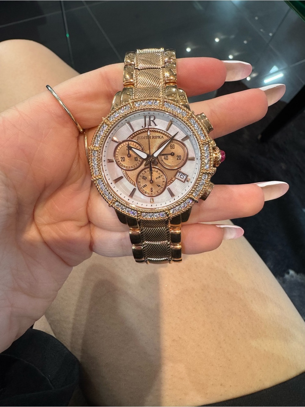 New Judith Ripka Rose Gold-Tone Crystal Chronograph Watch